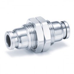 One-touch Fitting, FDA Compliant, 316 Stainless Steel, Bulkhead Union - KQG2E-00-F One-touch Fitting, FDA Compliant, 316 Stainless Steel, Bulkhead Union - KQG2E-00-F