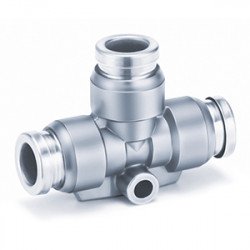 One-touch Fitting, FDA Compliant, SUS 304 and Electroless Nickel Plated Brass, Union Tee - KQB2T-00-F One-touch Fitting, FDA Compliant, SUS 304 and Electroless Nickel Plated Brass, Union Tee - KQB2T-00-F