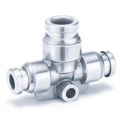 One-touch Fitting, FDA Compliant, SUS 304 and Electroless Nickel Plated Brass, Different Diameter Tee - KQB2T-F One-touch Fitting, FDA Compliant, SUS 304 and Electroless Nickel Plated Brass, Different Diameter Tee - KQB2T-F