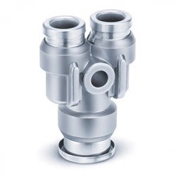 One-touch Fitting, FDA Compliant, SUS 304 and Electroless Nickel Plated Brass, Different Diameter Union Y - KQB2U-F One-touch Fitting, FDA Compliant, SUS 304 and Electroless Nickel Plated Brass, Different Diameter Union Y - KQB2U-F