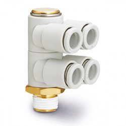 One Touch Fitting, General Purpose, Tube-Male Thread Connection, Double Branch Universal Male Elbow - KQ2ZD
