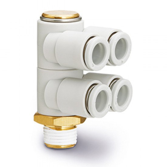 One Touch Fitting, General Purpose, Tube-Male Thread Connection, Double Branch Universal Male Elbow - KQ2ZD