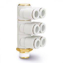 One Touch Fitting, General Purpose, Tube-Male Thread Connection, Triple Branch Universal Male Elbow - KQ2ZT