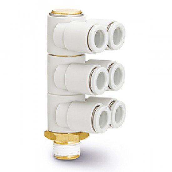 One Touch Fitting, General Purpose, Tube-Male Thread Connection, Triple Branch Universal Male Elbow - KQ2ZT